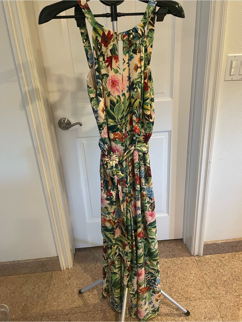 Maggy London Green Tropical Floral Maxi jumpsuit